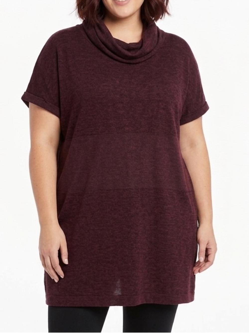 ADDITION ELLE Burgundy Cowl Neck Short Sleeve Knit Tunic Sweater Pullover 3X